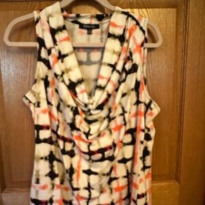 Relativity Career Cowl Neck Sleeveless White/Black/Orange/Tan Top.  Size 1X.